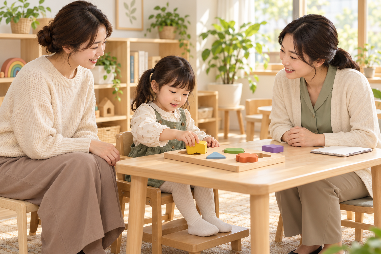 작업치료 상담에서 아이의 큰 조각 퍼즐 활동을 관찰하는 설명 이미지